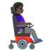 woman in motorized wheelchair facing right, dark skin tone